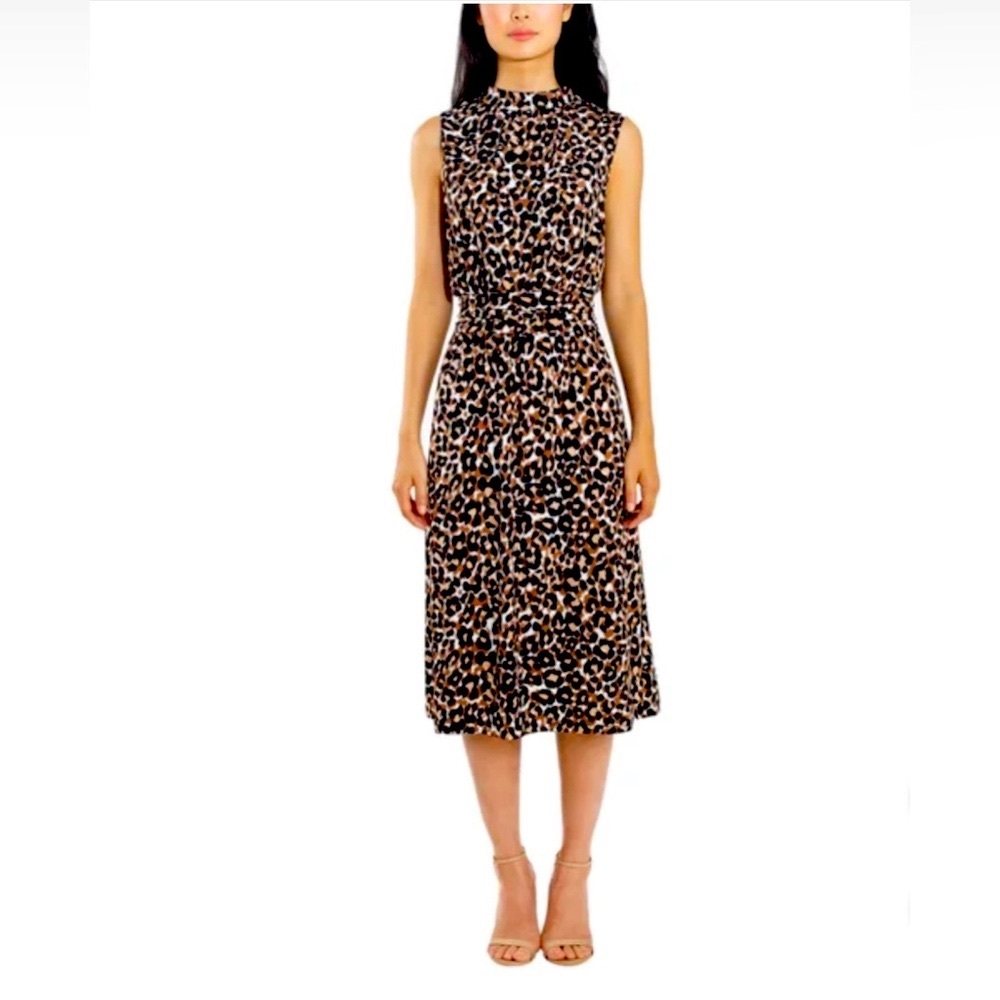 Leota Brown Black Sheath Midi Dress